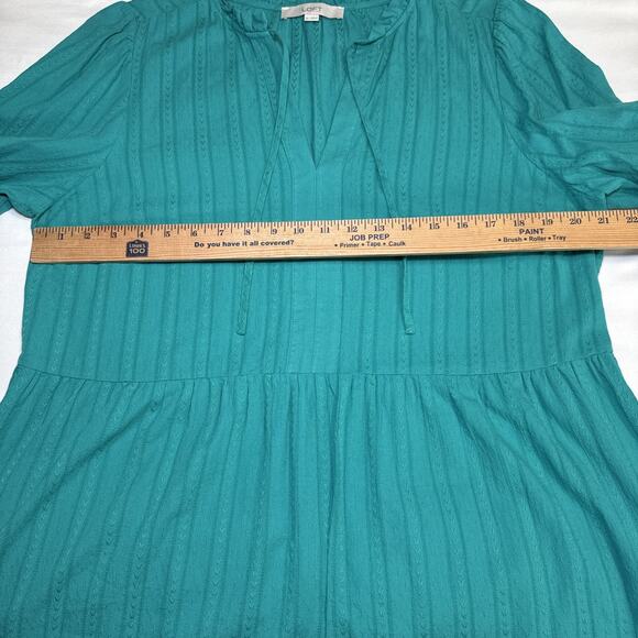Ann Taylor LOFT Geometric Tiered Ruffle Short Sleeve Teal Embroidered XL Dress - Picture 4 of 12